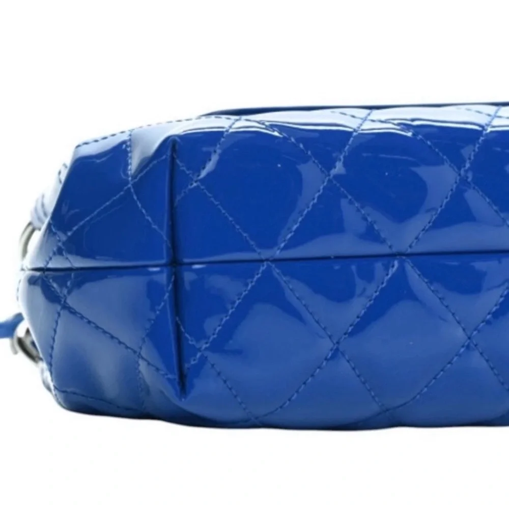 💓CHANEL Cobalt Blue Patent Leather Quilted Coco Shine Accordion Small Flap SHW